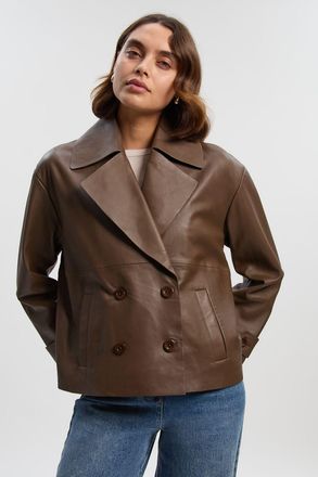 Karen Millen Womens Leather Button Jacket - Green - Size 14 UK