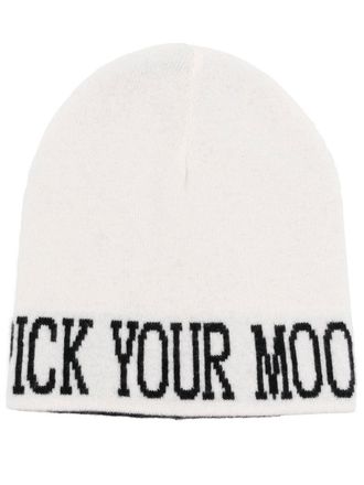 Alberta Ferretti slogan-print knitted beanie - White