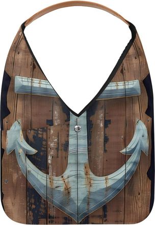 Generic Blue Anchor Brown Wooden Reusable Lightweight Grocery Bags - Foldable Into Compact Pouch, Washable & Sturdy, Multipurpose for Shopping and Travel