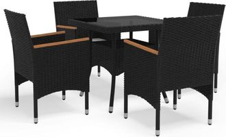 vidaXL Muebles De Jard&iacute;n 5 Piezas Rat&aacute;n Sint&eacute;tico Negro Y Acacia Vidaxl