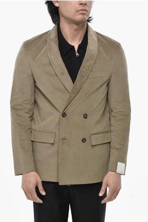 Paolo Pecora Ribbed Velour Double-Breasted Blazer with Shawl Lapel size 48