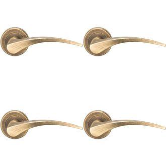 Loops 4x PAIR Arched Tapered Handle on Round Rose Concealed Fix Antique Brass in Metallics