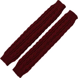ACVIP Womens Twisted Cable Knit Arm Warmers Elbow Length Fingerless Gloves with Thumb Hole (Dark Red)