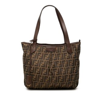 Fendi Zucca Brown Canvas Leather Shoulder Bag Tote Bag (Pre-Owned)