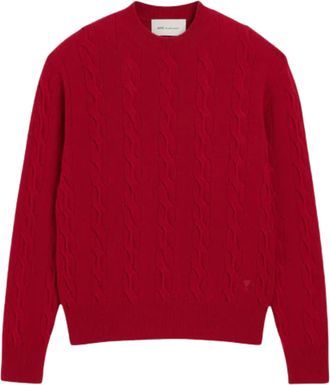Ami Red Cable-Knit Wool Sweater