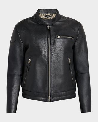 Tom Ford Men & apos;s Pebbled Leather Biker Jacket