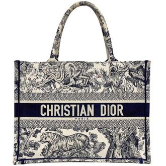 Dior Navy White Canvas Jacquard Tote Bag (Pre-Owned)