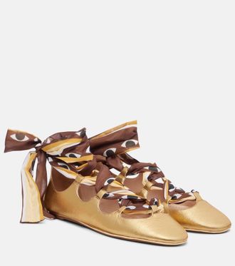 Farm Rio Lace-up leather ballet flats