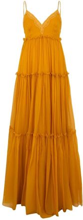Alberta Ferretti Kleedjes, Dames, Geel, M, Lange jurk zonder mouwen