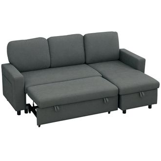 HOMCOM Pull Out Sofa Bed L Shape Corner Sofa w/ Reversible Chaise Charcoal grey | TJ Hughes