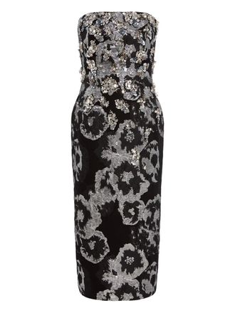 Jenny Packham floral-print embellished midi dress - women - Polyester - 14 - Black