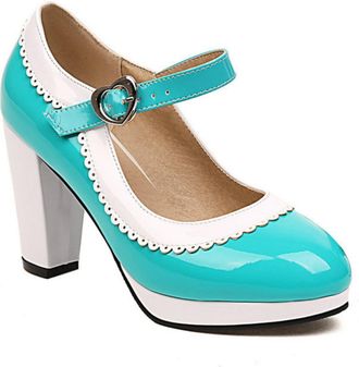 Generic Womens Two-Tone Mary Jane Shoes Chunky Heel Classic Office Heels Platform Formal Party Pumps,Duck Green,5.5 UK