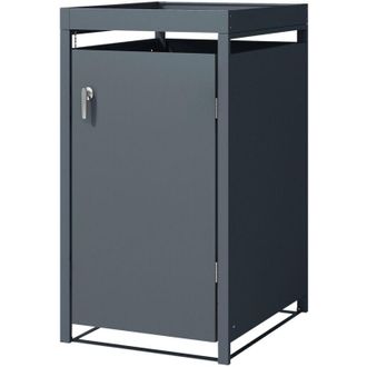 ML Design Ml-design - Cobertizo Para Ocultar Cubos De Basura 240l Antracita 132x80x124 Cm Caseta De Acero Con Cerradura Y Puerta Incluye Cubierta Con Macetero C