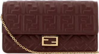 Fendi small baguette embossed shoulder bag - Brown