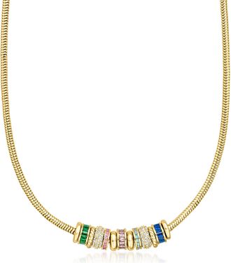 Ross-Simons Luxe Look 14kt Yellow Gold-Plated Bead Charm Necklace With Simulated Multicolored Gemstones