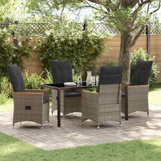 vidaXL Vidaxl - Conjunto De Comedor De Jard&iacute;n Con Coj&iacute;n 5 Pcs Gris Polirat&aacute;n