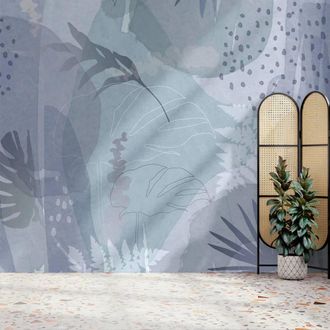 Superfresco Easy Abstract Leaf Indigo Print To Order 3m x 2.8m Mural in Purple