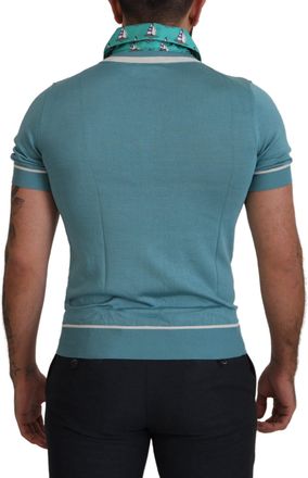 Dolce & Gabbana Blue Silk Polo Top Mens V-Neck T-Shirt