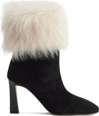 Giuseppe Zanotti 90mm Gstaad fur-cuff block-heel boots - women - Goat Skin/Artificial Fur/Wool/Nylon/Rubber - 36.5 - Black