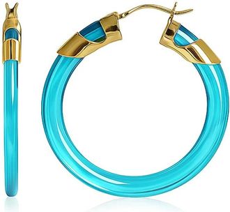 Gold & Honey Womens Classic Flat Lucite Birthstone Hoop Earrings In March - Aquamarine