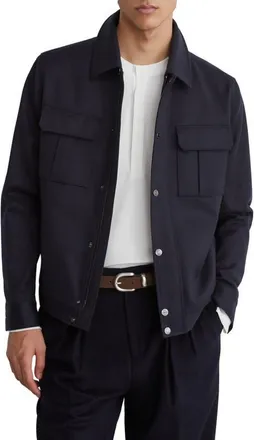 Reiss Americas Cotton & Lyocell Shirt Jacket in Navy at Nordstrom, Size Xx-Large