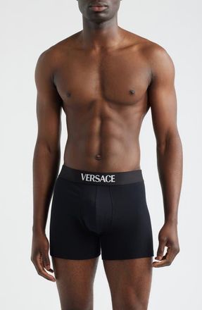 Versace Assorted 2-Pack Essential Logo Stretch Cotton Trunks in White Black at Nordstrom, Size 4