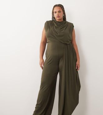 Tfnc Plus Tuta jumpsuit kaki con dettaglio drappeggiato e fascia-Verde