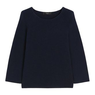 Max Mara Round-neck Knitwear, female, Blue, L, Cotton Boatneck Raglan Sleeve Jumper