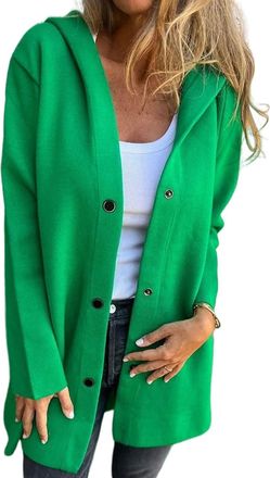 Generic Casual Single Breasted Hooded Jacket, Fall Loose Sweatshirt Jacket Overcoat Lightweight Fleece Jackets with Pockets (Green,2XL)