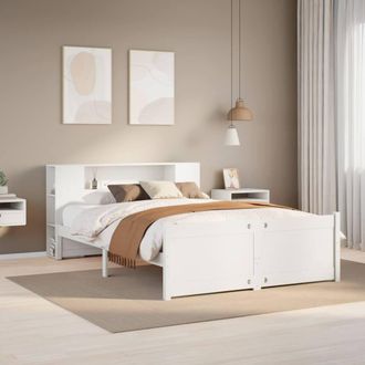 Berkfield Home Bookcase Bed Frame Wax Brown 90x190 cm Single Solid Wood Pine in White | Size: King