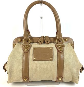 Louis Vuitton Beige Canvas Leather Handbag Shoulder Bag Tote Bag (Pre-Owned)