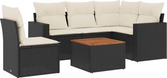 vidaXL Set De Sof&aacute;s De Jard&iacute;n 6 Piezas Y Cojines Rat&aacute;n Sint&eacute;tico Negro Vidaxl