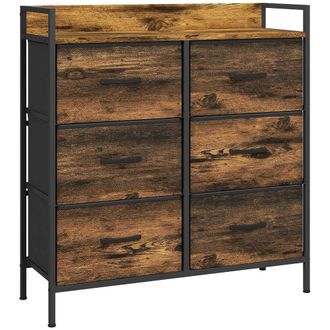 HOMCOM Cajonera de tela 79x29x85 cm marr&oacute;n r&uacute;stico