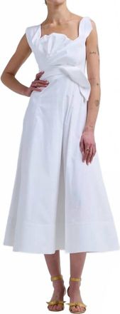 Lela Rose Cotton Poplin Draped Floral Dress In White