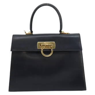Ferragamo Gancini Convertible Top Handle Leather Navy Leather Handbag (Pre-Owned)