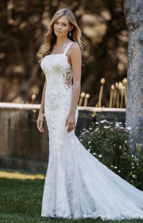 Allure Bridals Fitted Lace Bridal Gown In Champagne