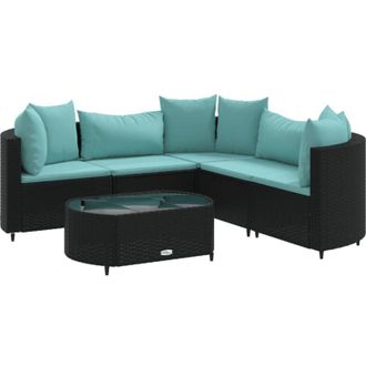 vidaXL Set De Sof&aacute;s De Jard&iacute;n 6 Piezas Y Cojines Rat&aacute;n Sint&eacute;tico Negro Vidaxl