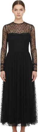 Alberta Ferretti Black Polka Dot Round Neck Midi Dress
