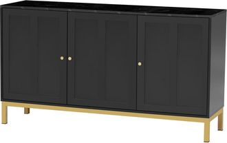 Urban Meuble Aparador negro con patas doradas y tapa efecto m&aacute;rmol