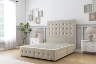 Sloomy Berlin Plush Divan Base 4 Drawers - 54 Headboard & 12 Footboard in Cream | Size: Double