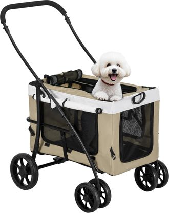 OEM Cochecito Para Perros Plegable Con Vag&oacute;n Desmontable 4 Puertas Con Cremallera 2 Correas De Seguridad Y Coj&iacute;n Caqui