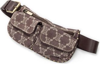 Celine Pre-owned Womens Double Pocket Belt Bag Waist Bag - Burgundy - One Size