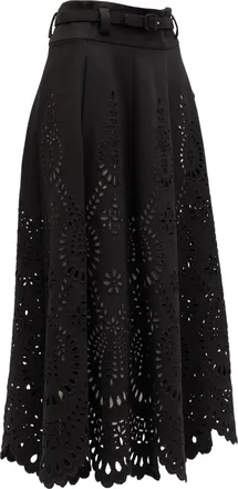 Valentino Garavani Laser-Cut Floral Midi Skirt - Black