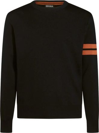 Ermenegildo Zegna Zwart Katoenen Gebreide Cloud Stripe Trui - Heren - Ronde hals truien - Zwart - M - Katoen - Truien & Vesten