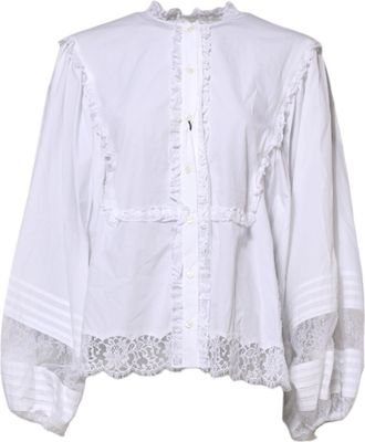 Dolce & Gabbana White Ruffled Lace Embellished Blouse Womens Top (Pre-Owned)