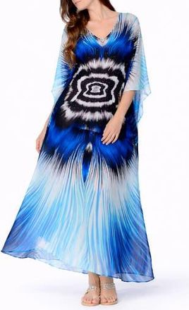 Ranee&rsquo;s Abstract Print V-Neck Maxi Caftan in Blue at Nordstrom Rack