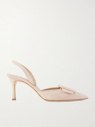 Manolo Blahnik D&eacute;collet&eacute; Slingback In Camoscio Con Fibbia Maysli 70 - Neutri