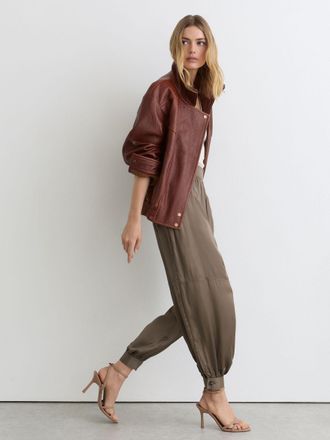 Reiss Taupe Neutral Satin Balloon-leg Trousers, 04R