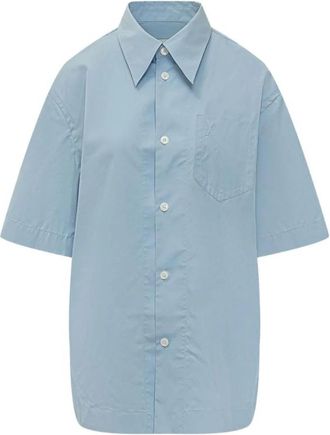 Ami Shirt met korte mouwen en wijde pasvorm - Dames - Overhemden - Blauw - XS - Katoen - Overhemden