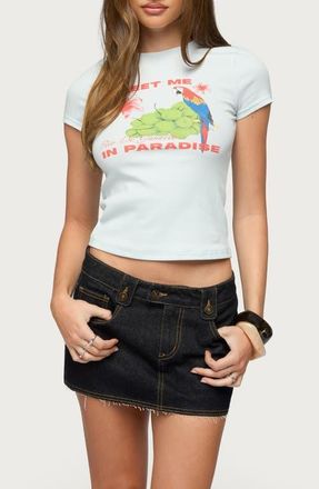 Edikted Meet Me in Paradise Crop T-Shirt in Light-Blue at Nordstrom, Size X-Large
